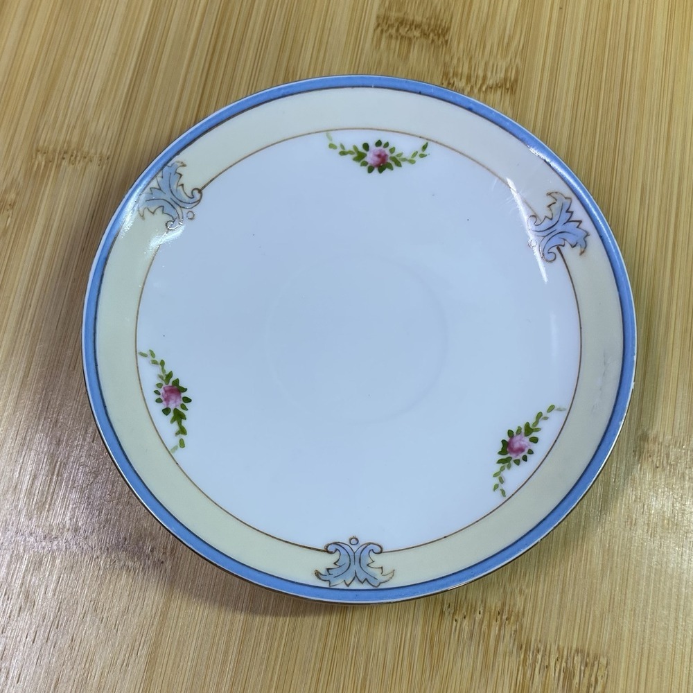 Noritake Blue Wreath Mark‎ Salad Plate 5.5" Blue Gold Trim Pink Roses